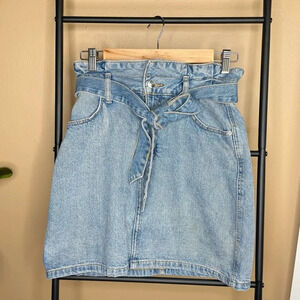 H&M Blue Paper Bag Waist Denim Mini Skirt Size 4